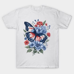 4th of July - Butterfly with Flowers T-Shirt